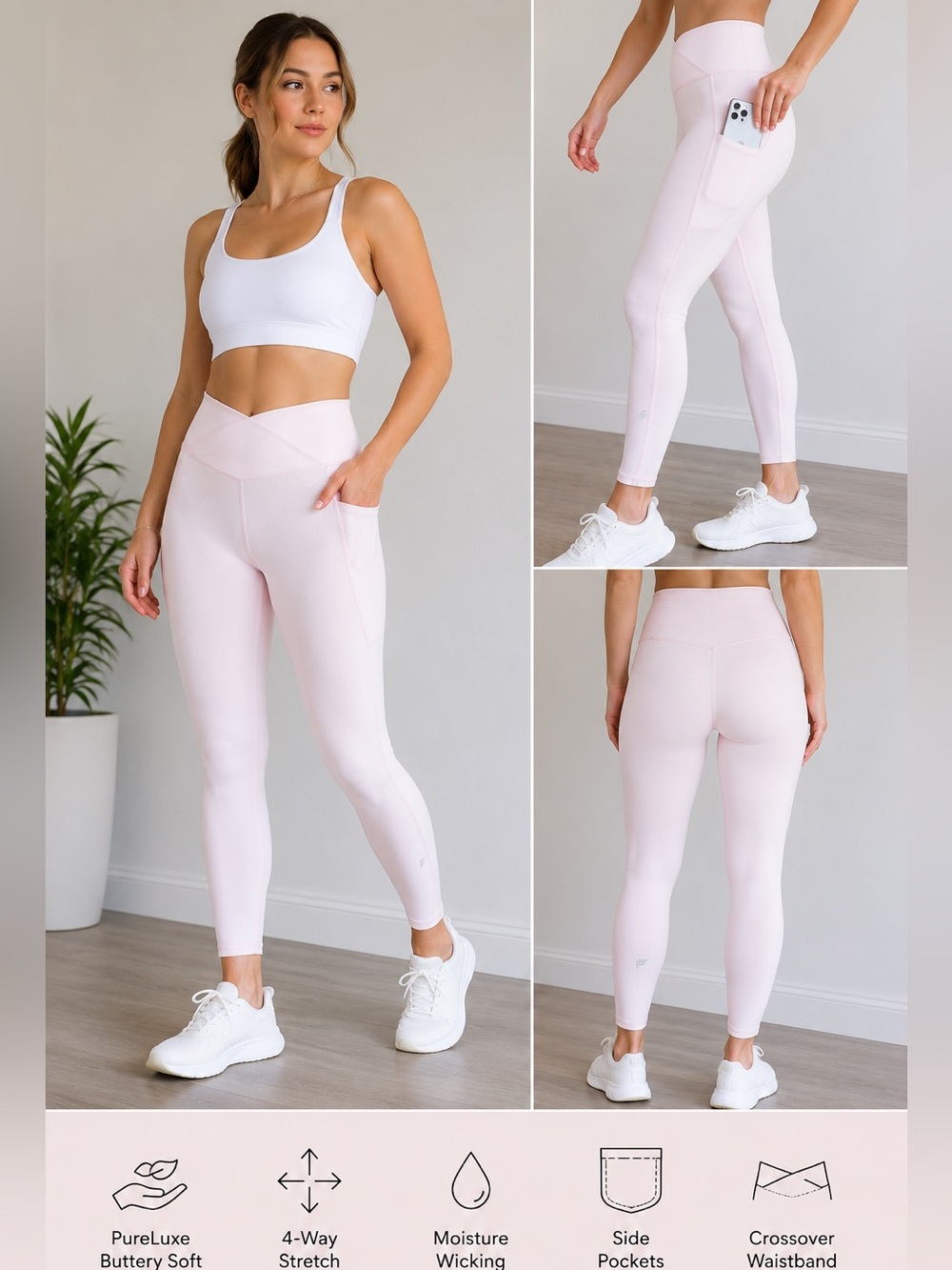 Fabletics Light Pink High-Rise Pocket Leggings